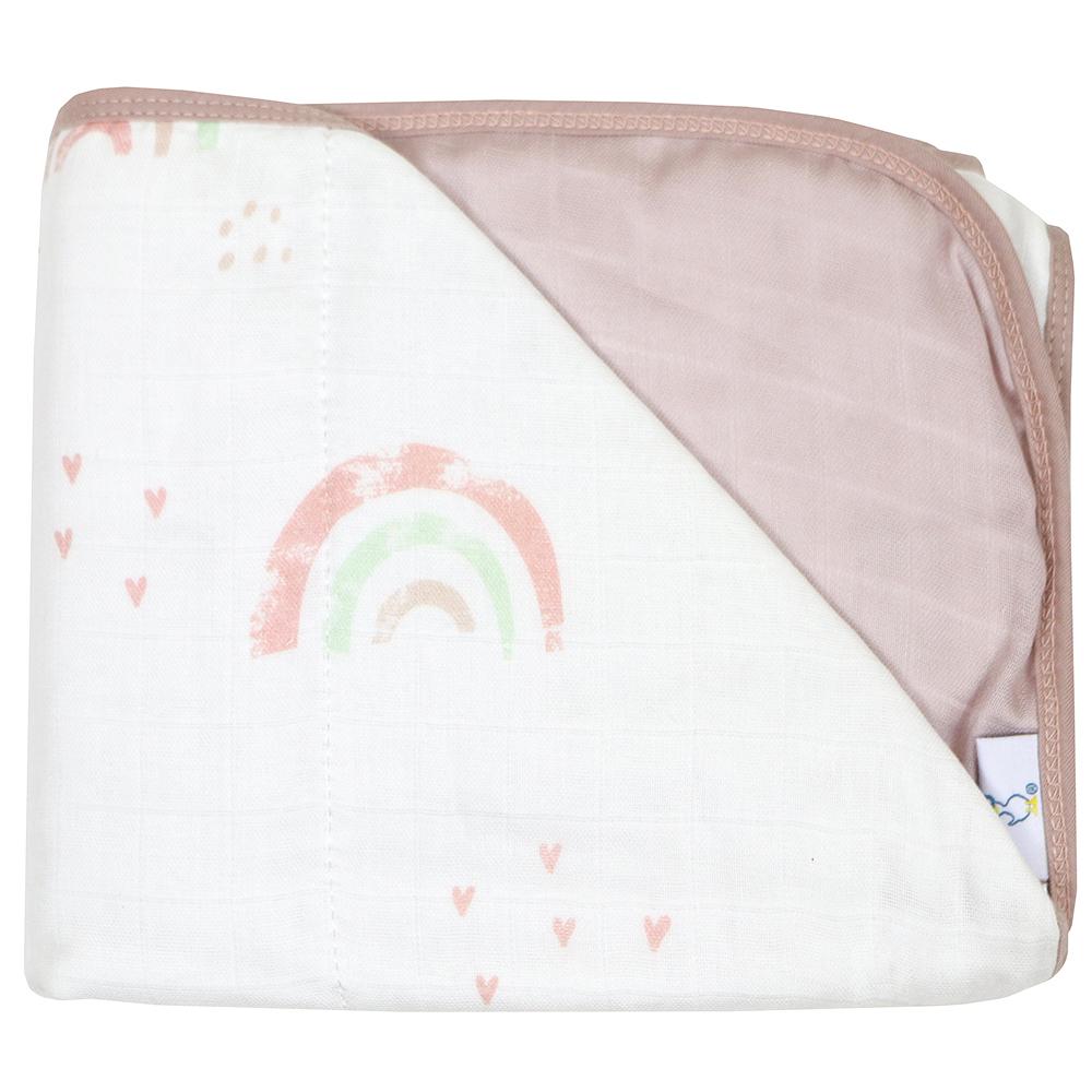 Rainbow and Mauve Oversized Bamboo Muslin Quilted Blanket - HoneyBug
