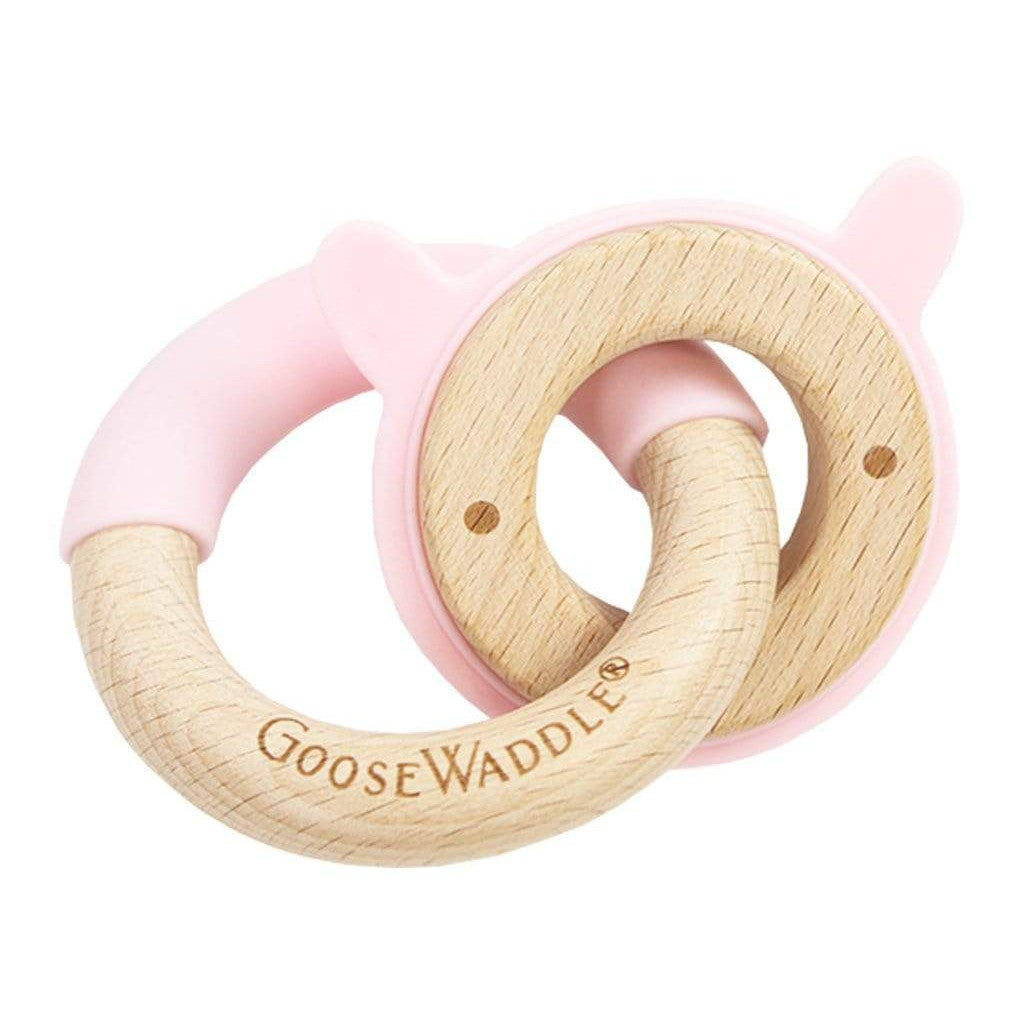 Pink Bunny Silicone + Wood Double Teether - HoneyBug