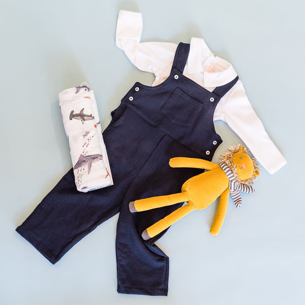 Navy Knit Dungaree - HoneyBug
