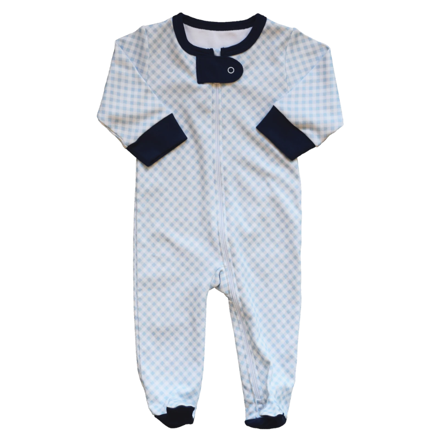Blue Gingham Footie