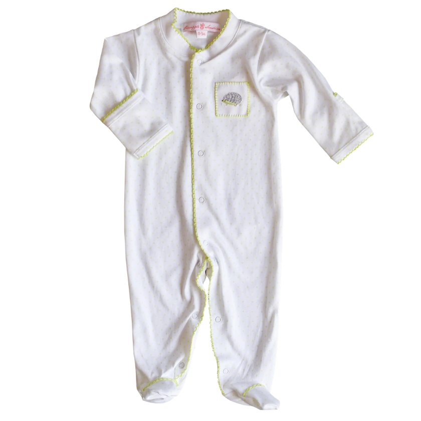 Cameryn Hedgehog Green Polka Dot Footie