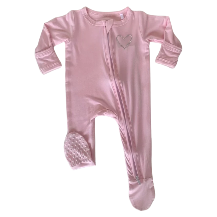 Rhinestone Heart Zippered Footie