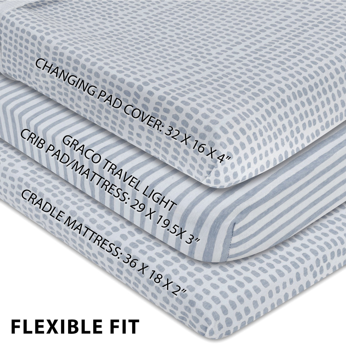 Waterproof Changing Pad Cover | Cradle Sheet Set - Misty Blue Stripes & Splash - HoneyBug
