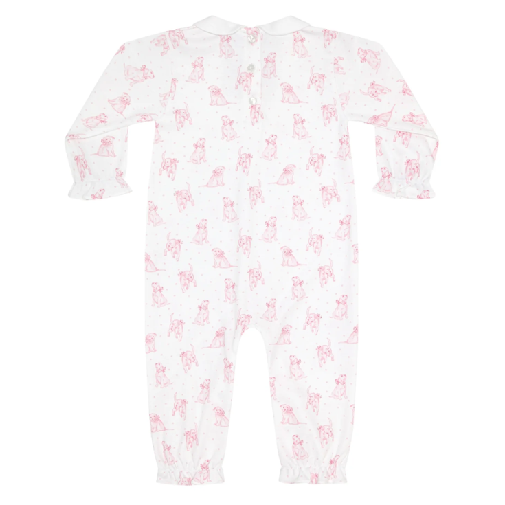 Pink Puppy Love Print Romper Long Sleeve