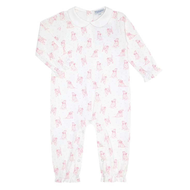 Pink Puppy Love Print Romper Long Sleeve