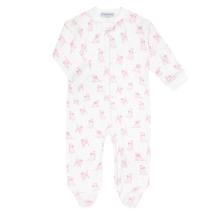Pink Puppy Love Print Zipper Footie