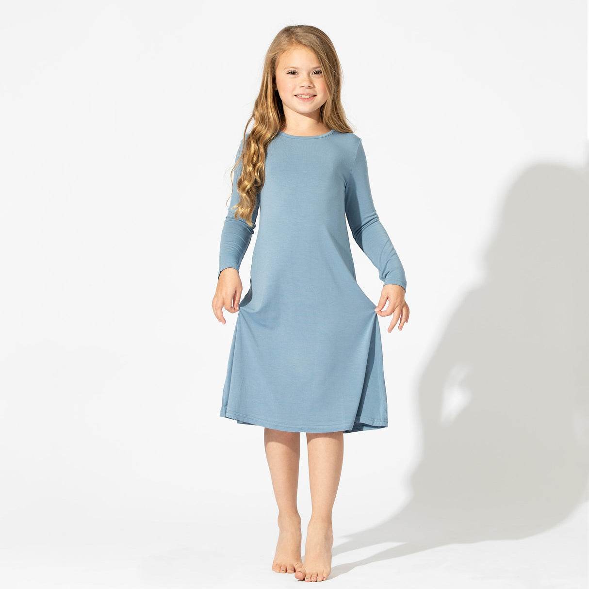 Oasis Teal Bamboo Girls' Long Sleeve Dress - HoneyBug