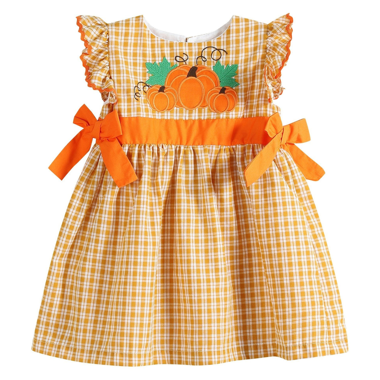Orange Gingham Ruffle Pumpkin Bow Dress