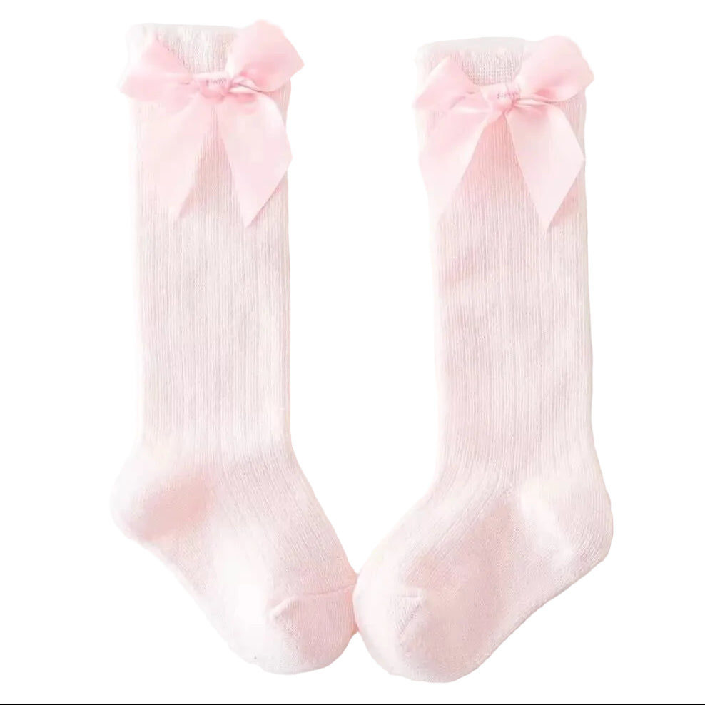 Pink Cotton/Poly Lace Knee High Socks with Bow