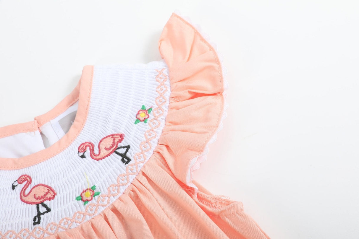 Pink Flamingo Smocked Flutter Romper