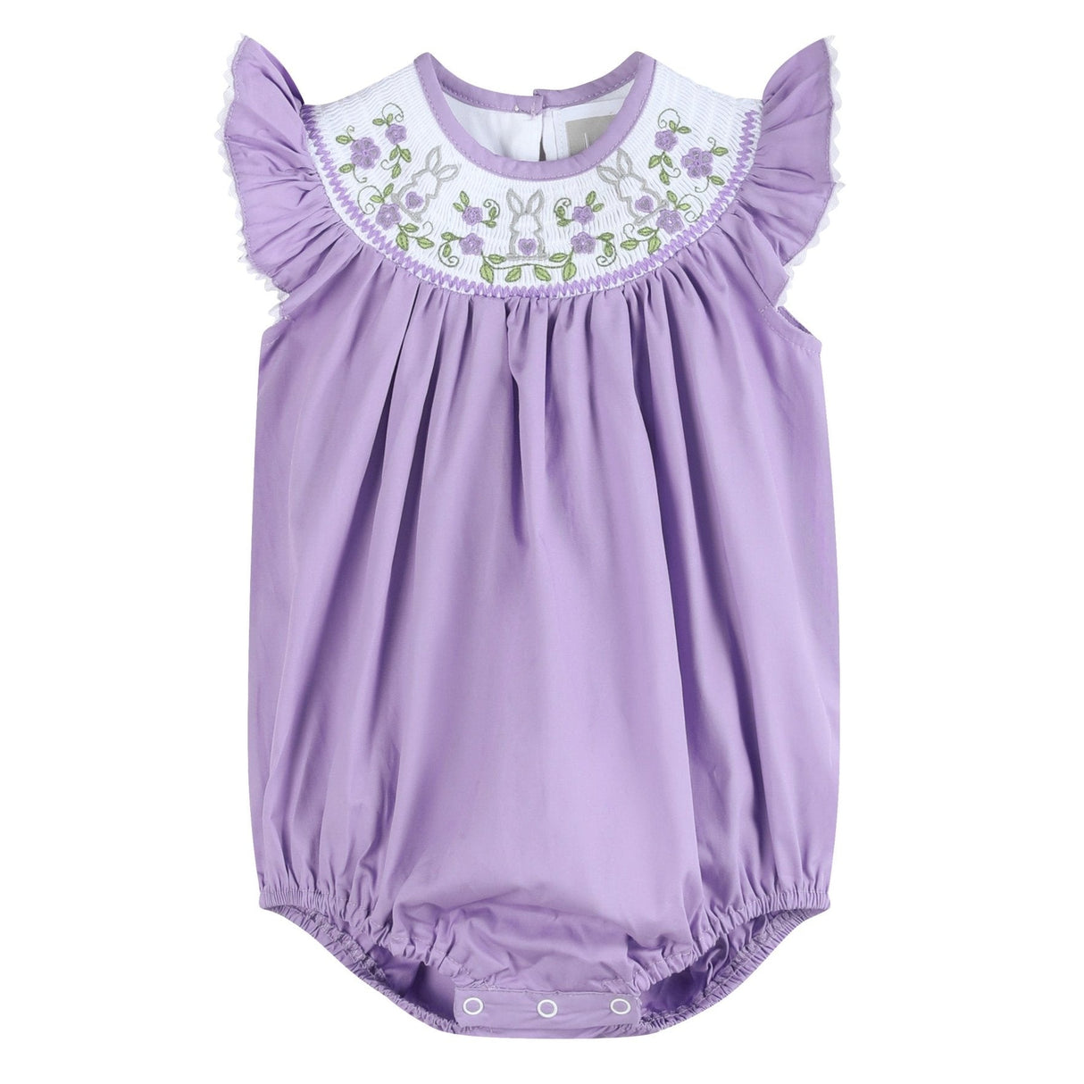 Purple Easter Bunny Smocked Flutter Romper