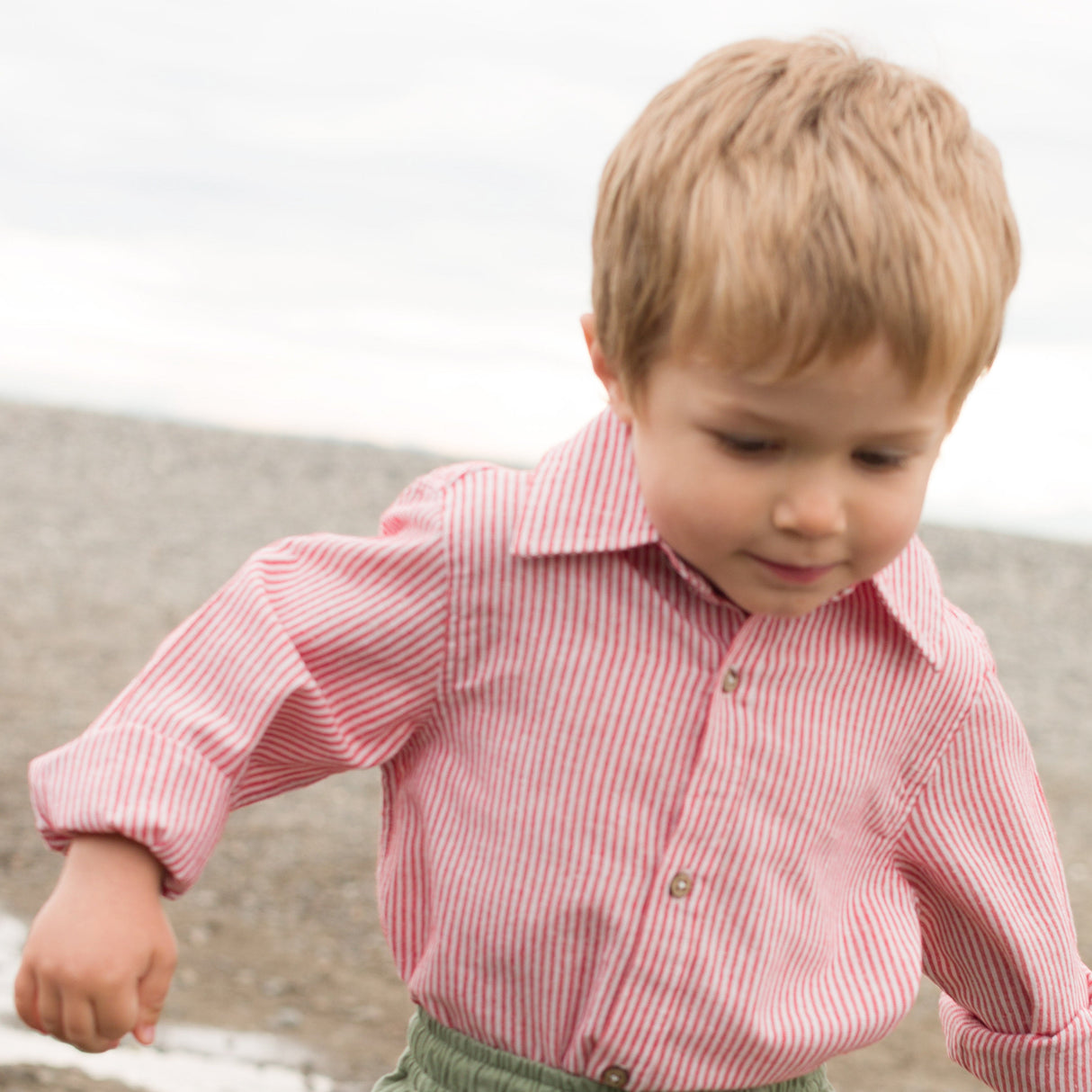 Boys Collar Shirt - Red Stripe - HoneyBug