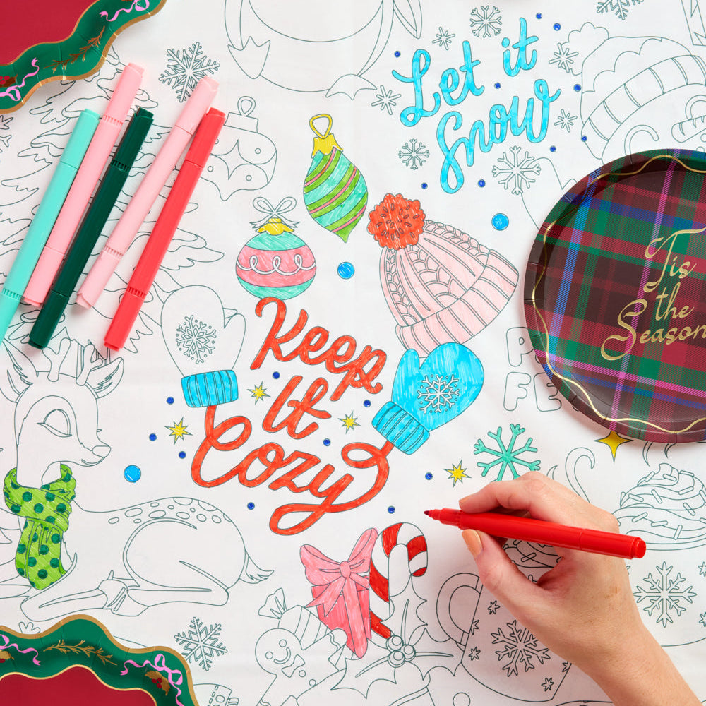 Color Me Merry Paper Tablecloth - Coloring Tablecloth