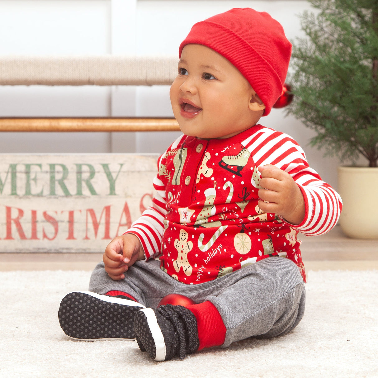 Christmas Collage Bamboo Cotton Boys Set - HoneyBug