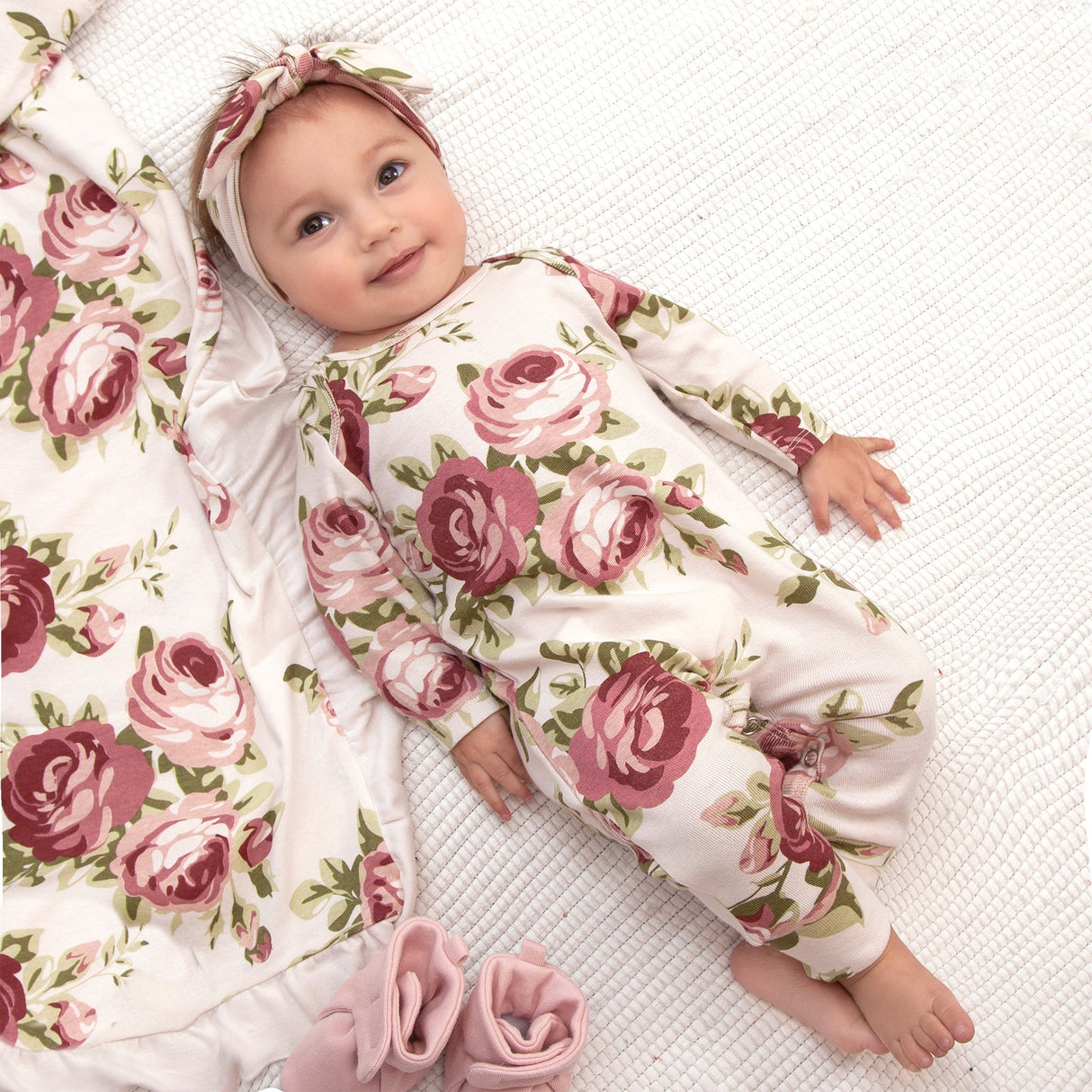 Cabbage Rose Girl's Romper - HoneyBug