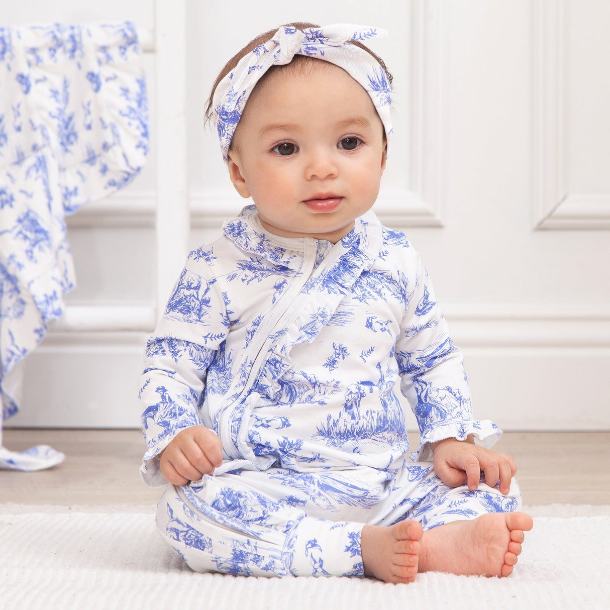Toile de Jouy Bamboo Zipper Romper - HoneyBug