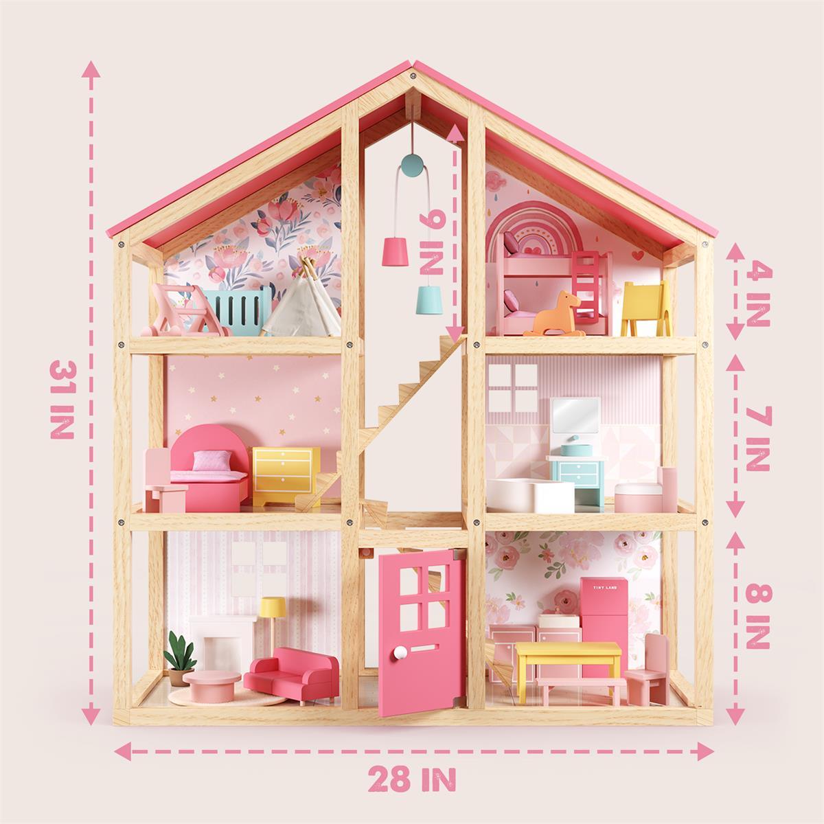 Tiny Land® Love Dollhouse with 30 Furniture - HoneyBug