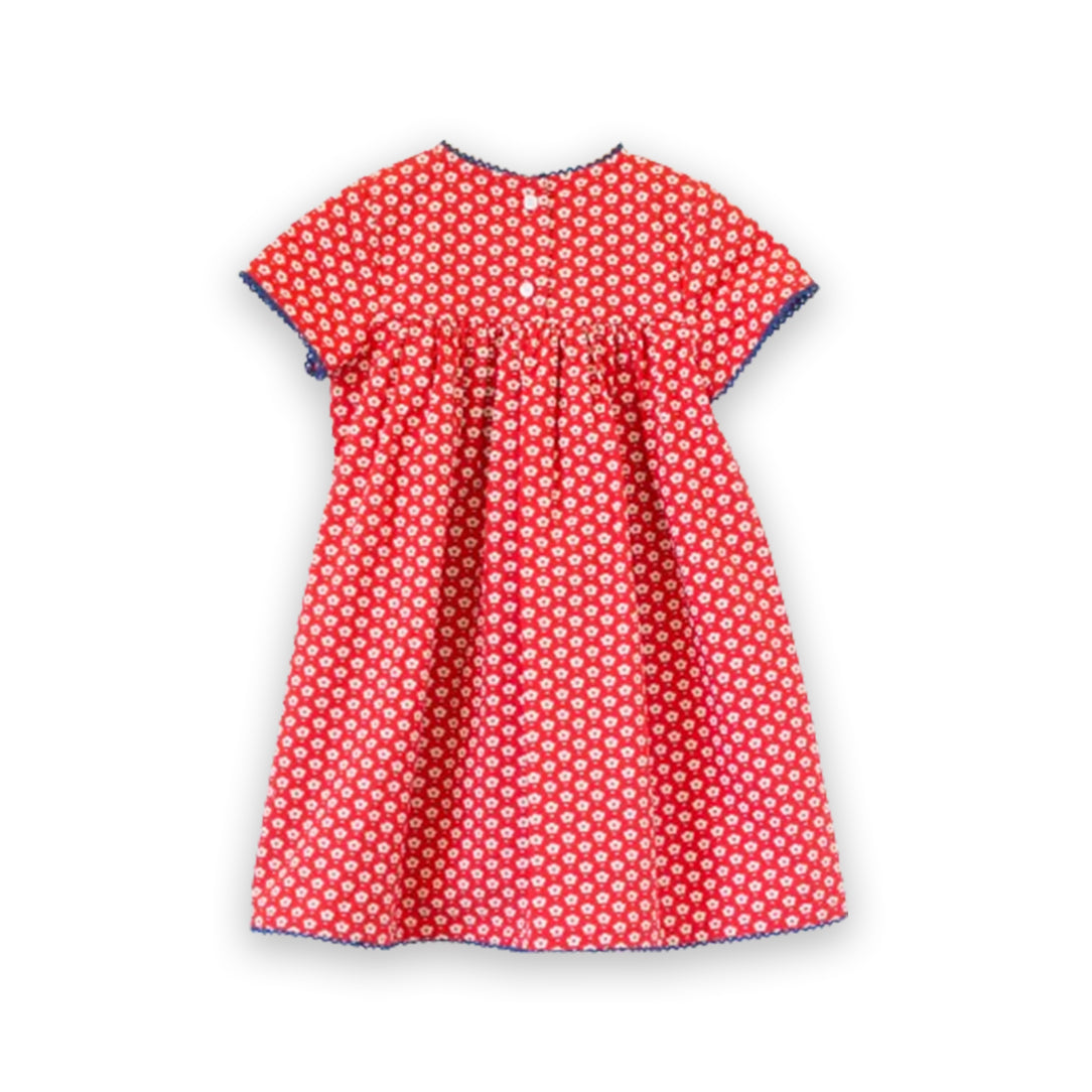 Toddler Amy Dress with Lace Trim | Flowers in Brilliant Red - HoneyBug