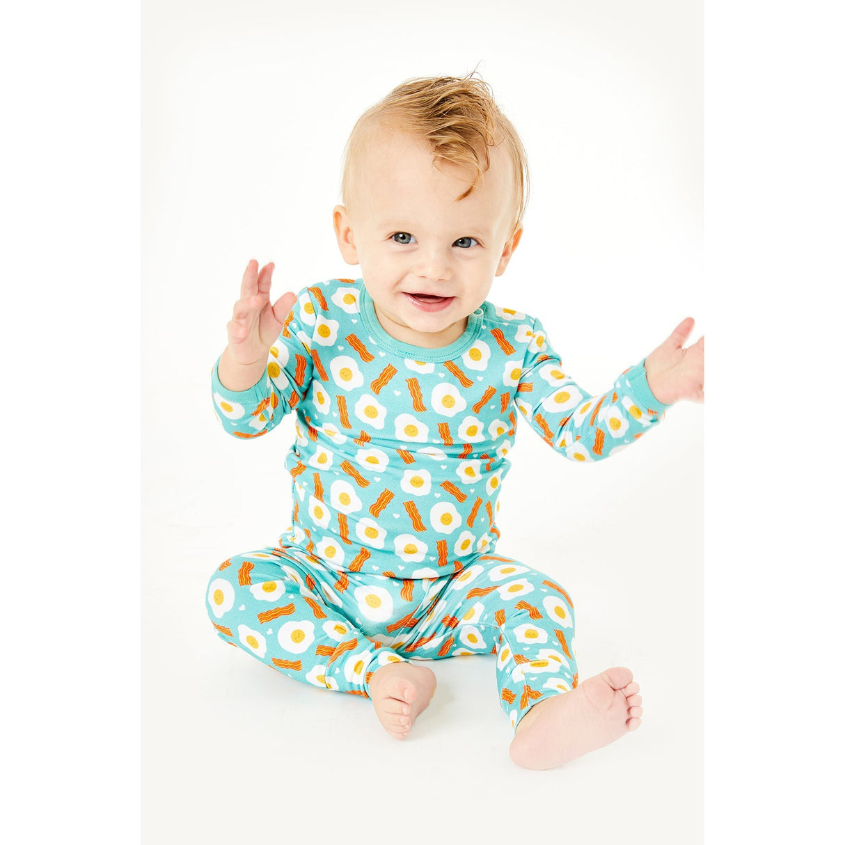 Long Sleeve Pajama Set - Bacon & Eggs Blue - HoneyBug