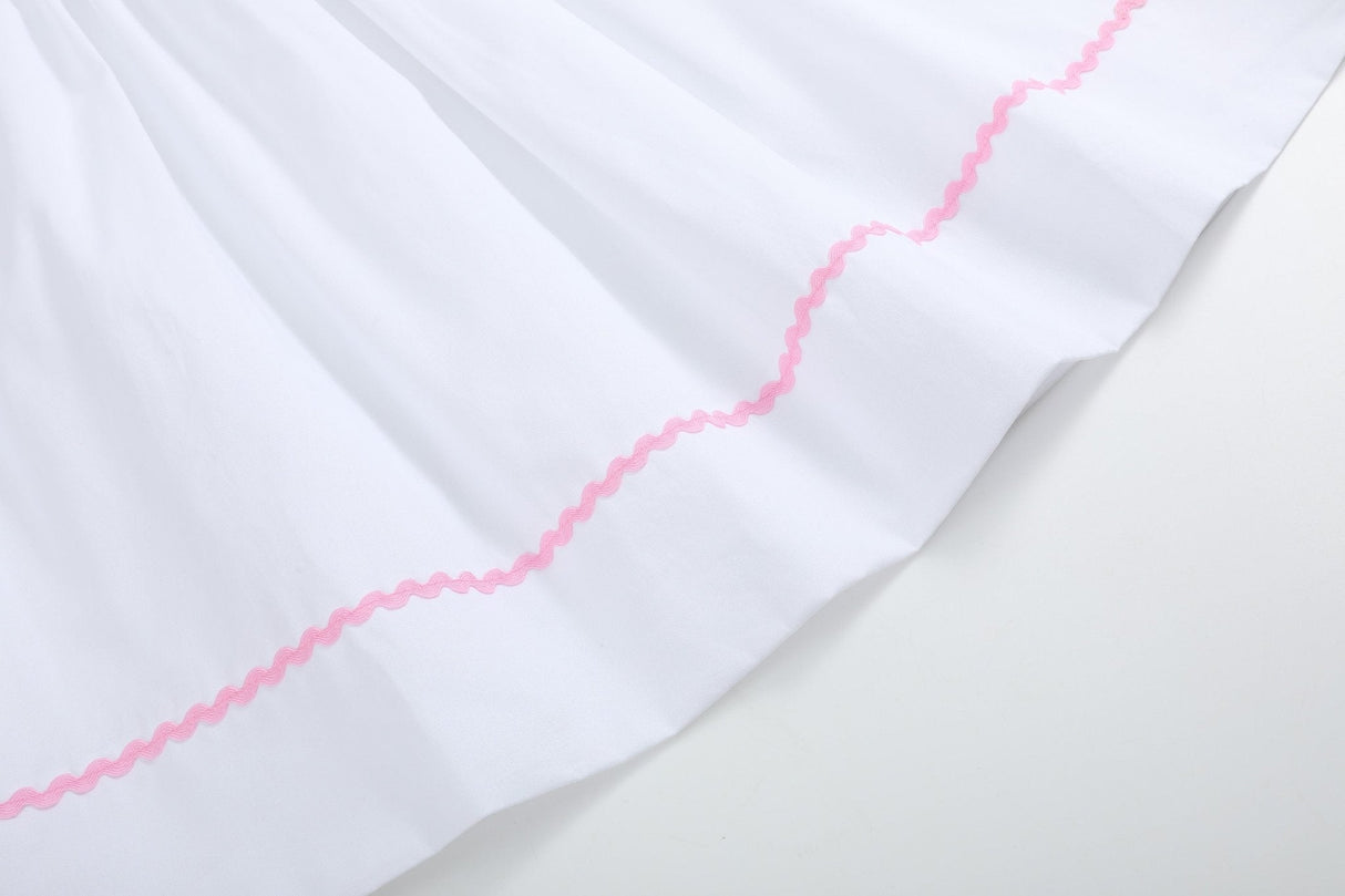 White and Pink Bows Smocked Bishop Dress