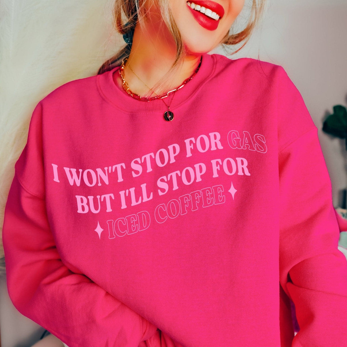 Won't Stop For Gas Sweatshirt - Fuschia - HoneyBug
