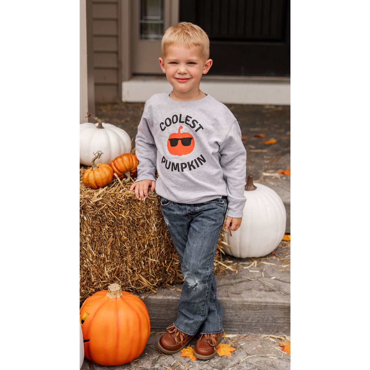 Coolest Pumpkin Sweatshirt - Autumn Kids Sweatshirt - Gray - HoneyBug