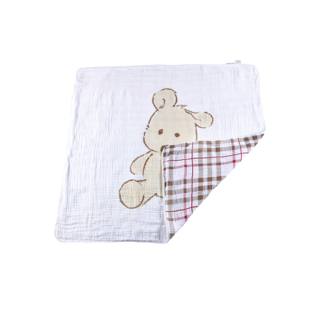 Teddy Bear and Plaid Cotton Muslin Newcastle Blanket - HoneyBug