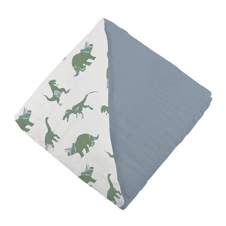 Granite Green Dinosaurs and Blue Fog Cotton Newcastle Blanket - HoneyBug
