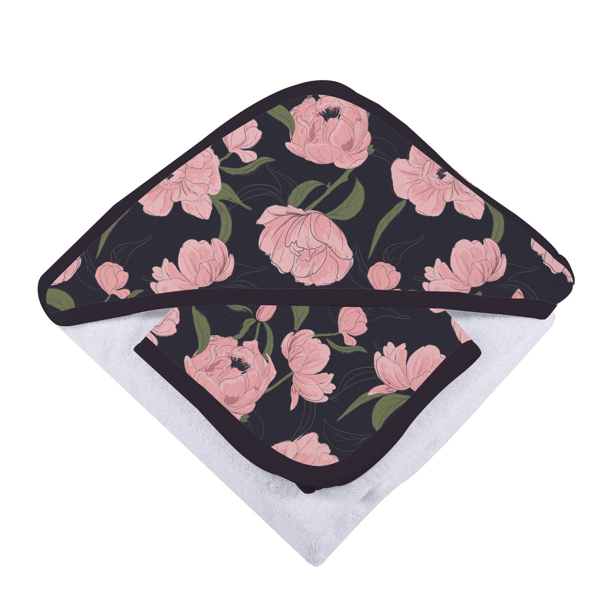 Peonies Hooded Towel and Washcloth Set - HoneyBug