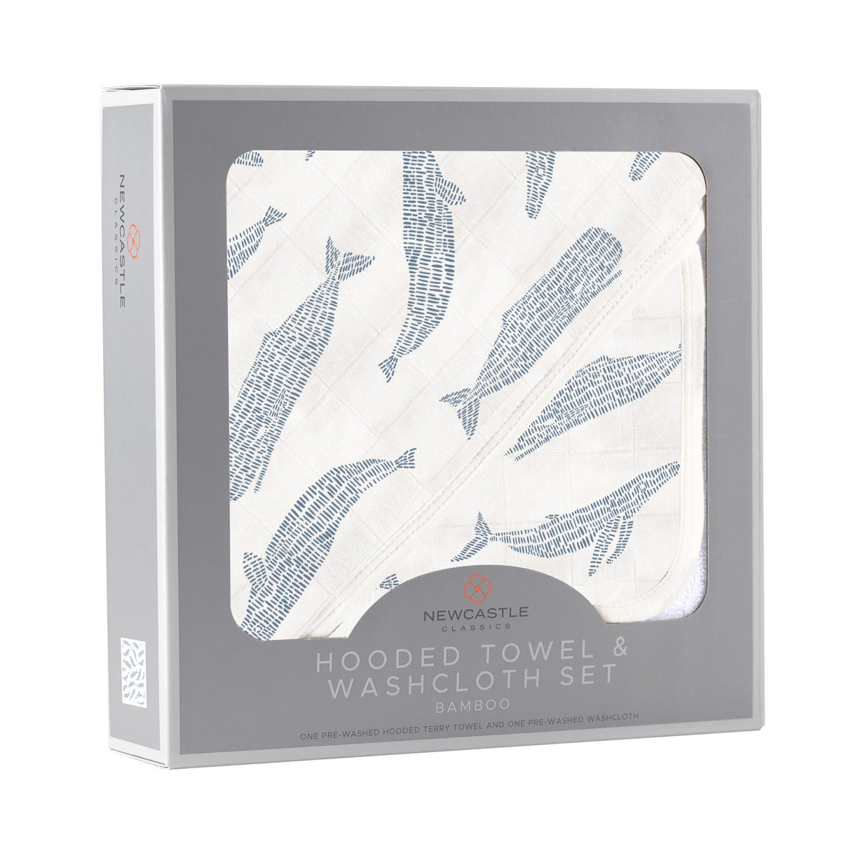 Blue Shadow Whales Bamboo Hooded Towel and Washcloth Set - HoneyBug