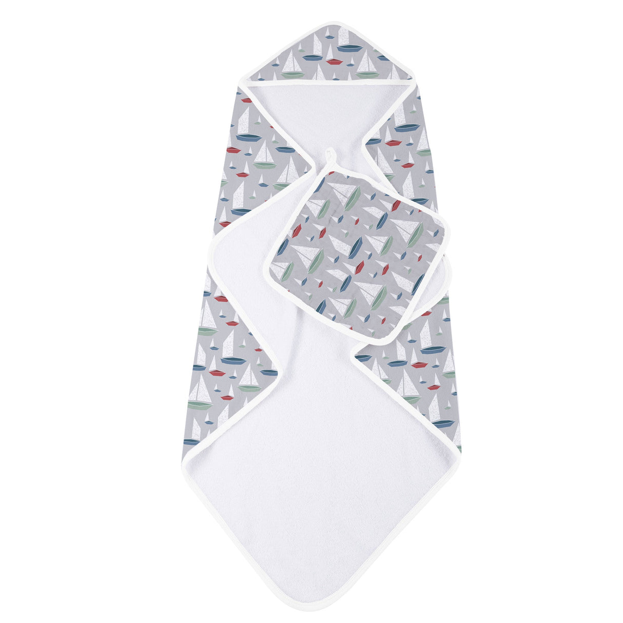 Marina Sailboats Bamboo Hooded Towel and Washcloth Set - HoneyBug