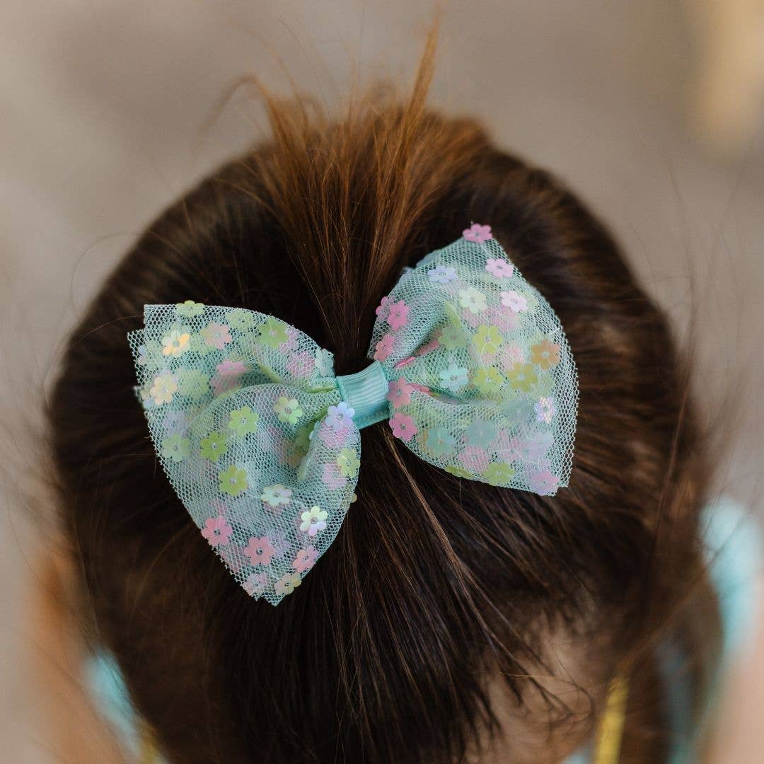 Robin Egg Blue Confetti Bow Clip - HoneyBug