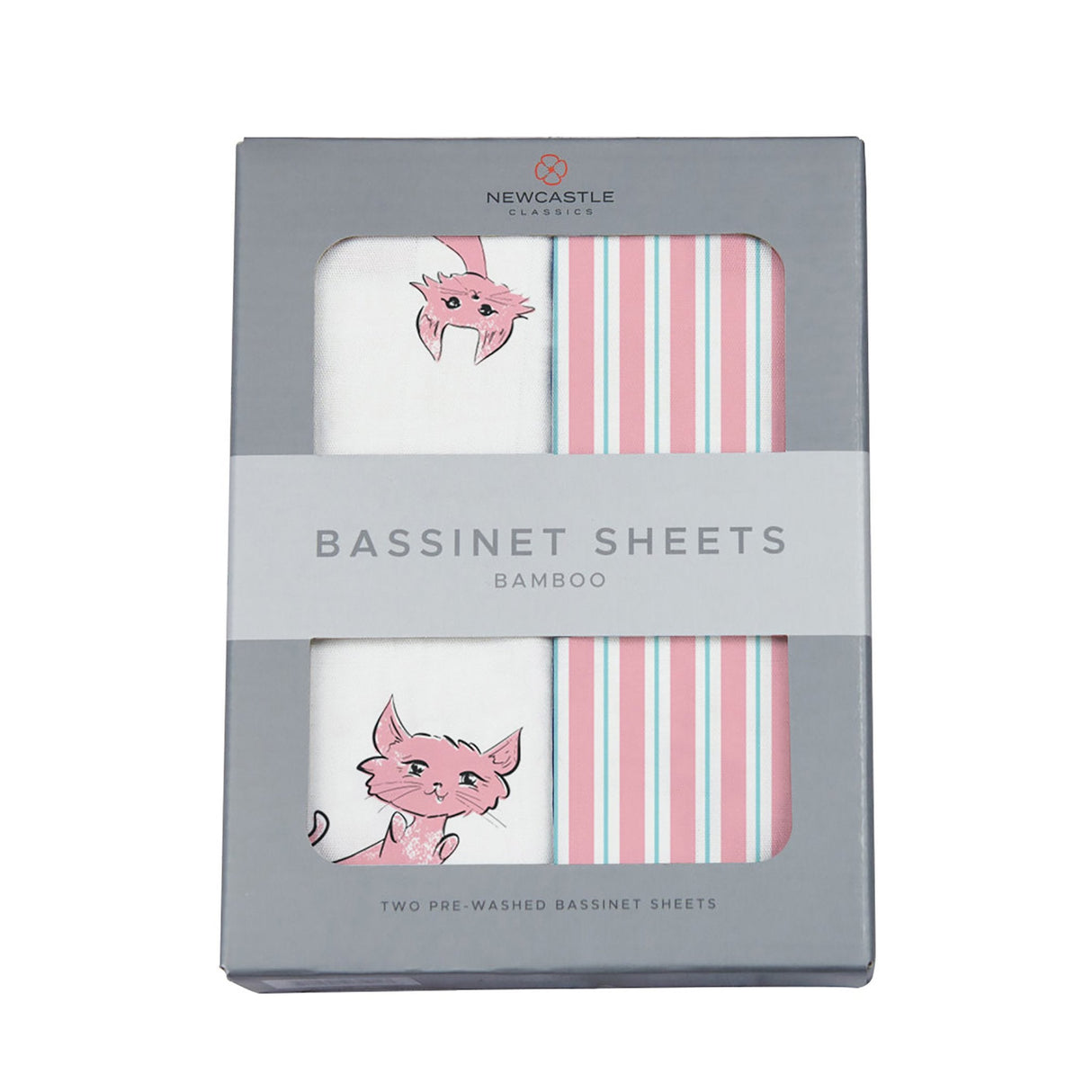 Playful Kitty and Candy Stripe Bamboo Changing Pad Cover/Bassinet Sheets - HoneyBug