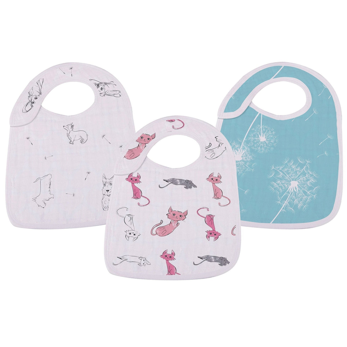 Dandelions Bamboo Muslin Snap Bibs 3PK - HoneyBug