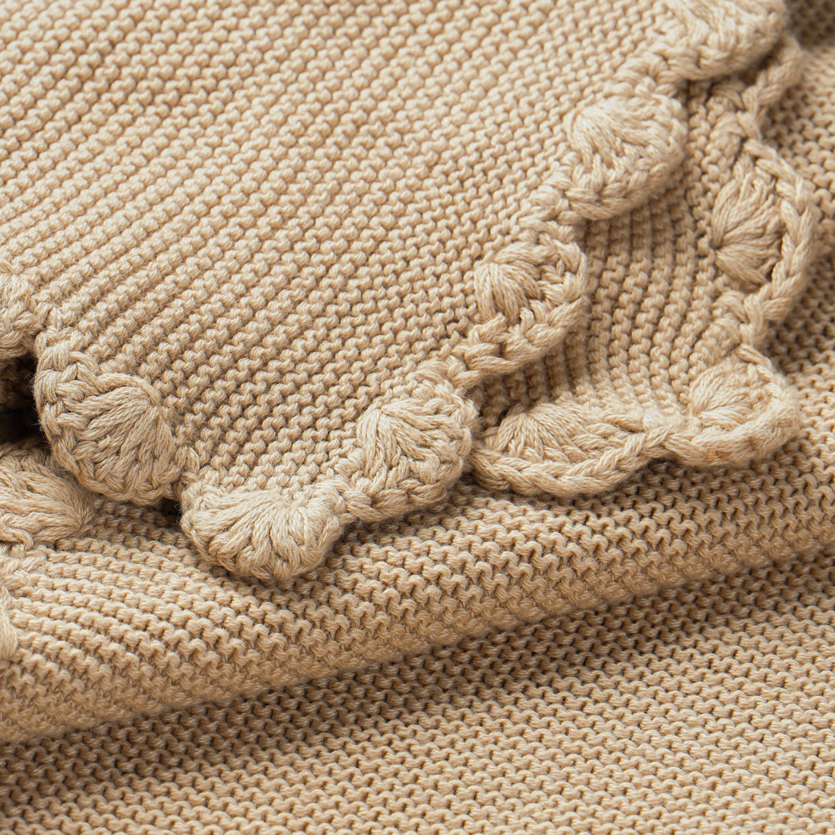 Organic Cotton Scalloped Baby Blanket - Sand - HoneyBug 