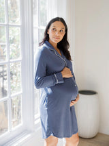 Clea Bamboo Classic Long Sleeve Sleep Shirt | Slate Blue - HoneyBug 