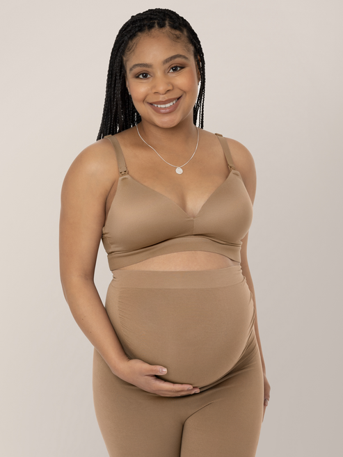 Minimalist Hands-Free Pumping & Nursing Plunge Bra | Latte - HoneyBug 