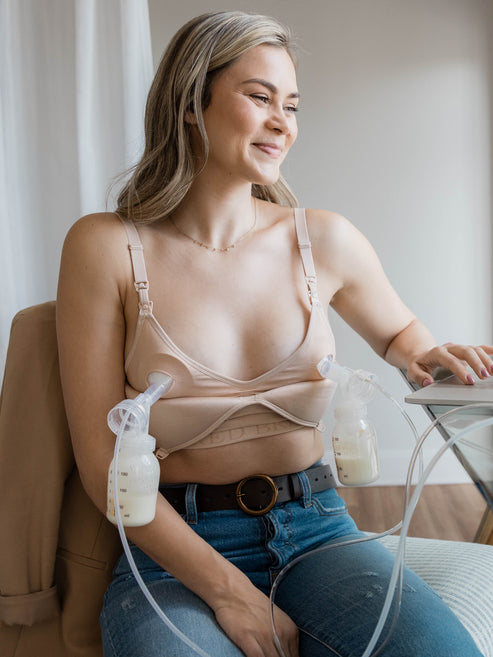 Signature Sublime® Contour Hands-Free Pumping & Nursing Bra | Beige - HoneyBug 