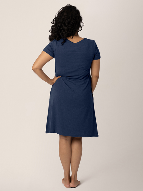 Eleanora Bamboo Maternity & Nursing Lounge Dress | Navy Heather - HoneyBug 
