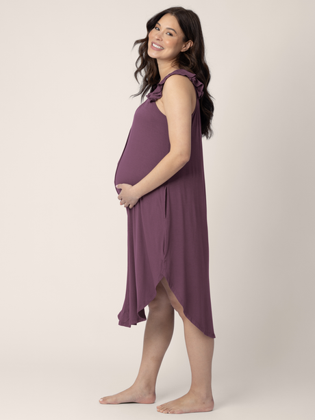 Ruffle Strap Labor & Delivery Gown | Burgundy Plum - HoneyBug 