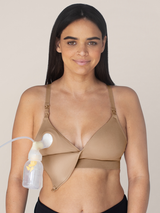 Minimalist Hands-Free Pumping & Nursing Plunge Bra | Latte - HoneyBug 