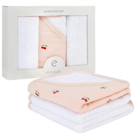 3 Pack Washcloth Set - Pink Cherries - HoneyBug 