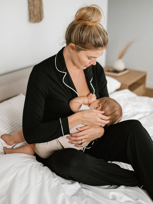 Clea Bamboo Classic Long Sleeve Pajama Set | Black - HoneyBug 