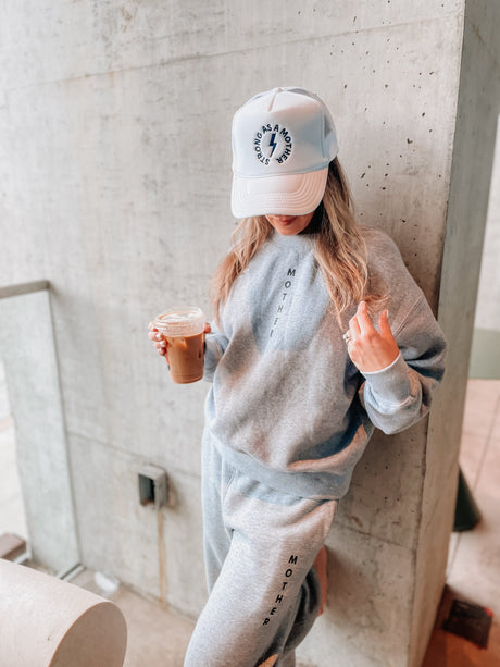 Mother Printed Crew Neck Sweatshirt- Heather Gray - HoneyBug 