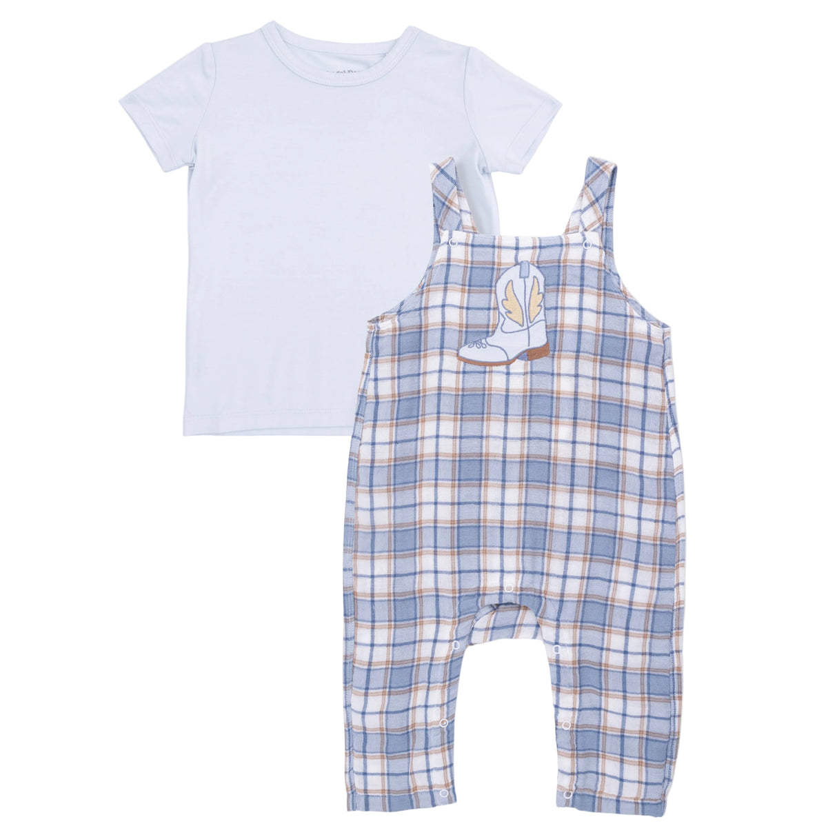 Western Boot Plaid - Crew Neck Tee with Overalls