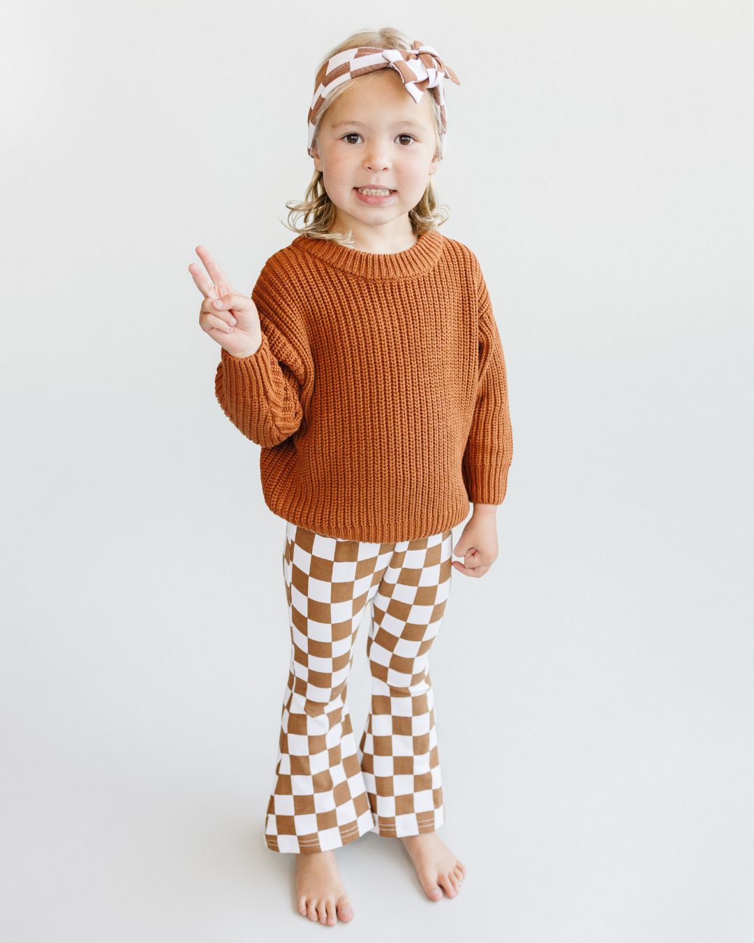 Checkered Flare Pants | Copper - HoneyBug 