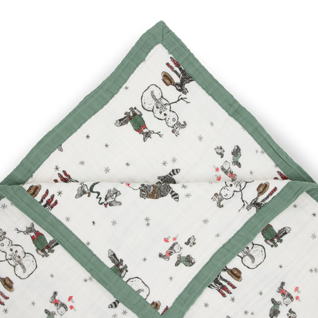 Cotton Muslin Quilted Throw - Snow Day - HoneyBug 