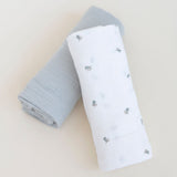 2 Pack Cotton Muslin Swaddle Blanket - Sage Pear & Solid Sage - HoneyBug 