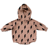 Hooded Bubble Romper  | Mocha Bolts - HoneyBug 