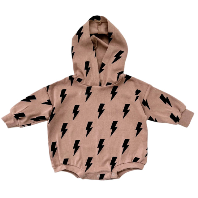 Hooded Bubble Romper  | Mocha Bolts - HoneyBug 